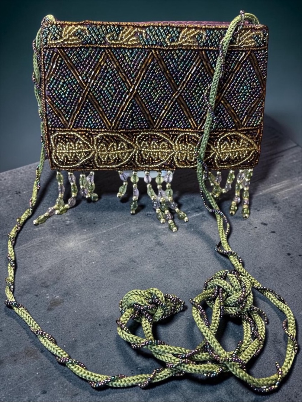 Vintage Lady Jade Designs Beaded Fringe Crossbody Bag